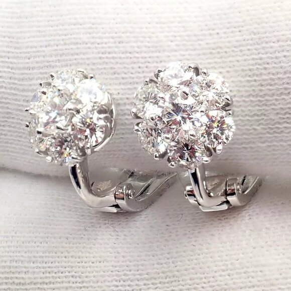 Authentic! Van Cleef & Arpels Platinum Diamond Fleurette Flower Earrings - Picture 10 of 16